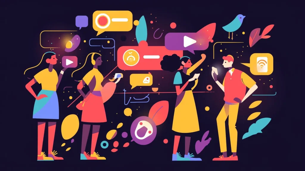 Individuals communicating and exchanging thoughts in a vibrant personalized environment